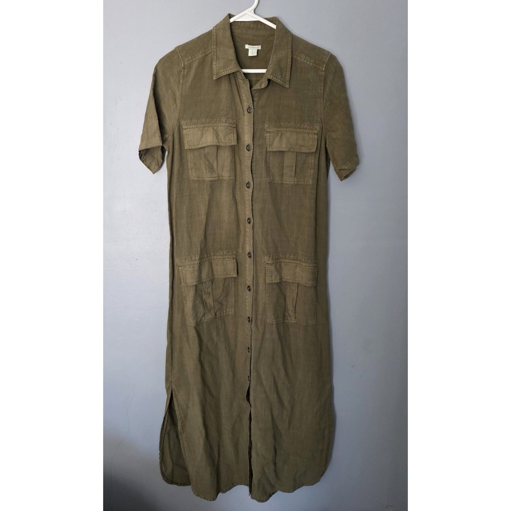 Sundance Harper Dress Women S Olive Green Long Button-Front Utility Safari